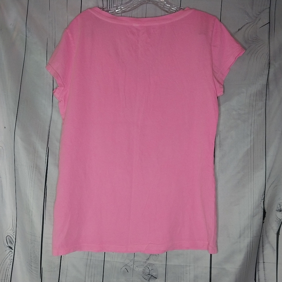 Aeropostale Pink Feather Graphic Women's Y2K V-Neck Top - Picture 7 of 11